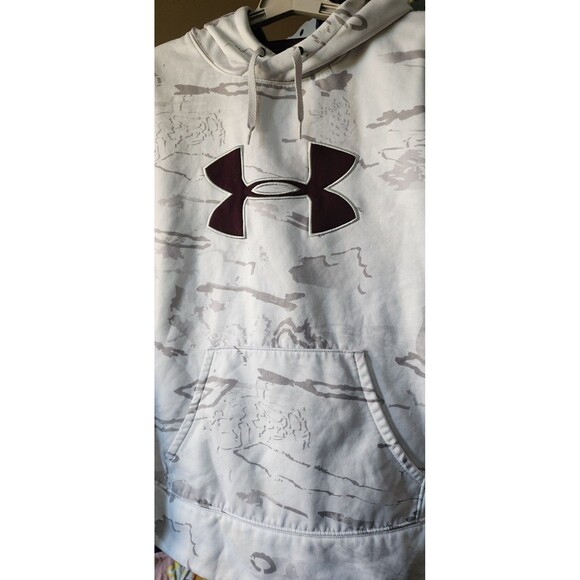 Under Armour Hoodie Mens Large White Gray Camo ColdGear Loose Fit Pullover D25 - Picture 4 of 7